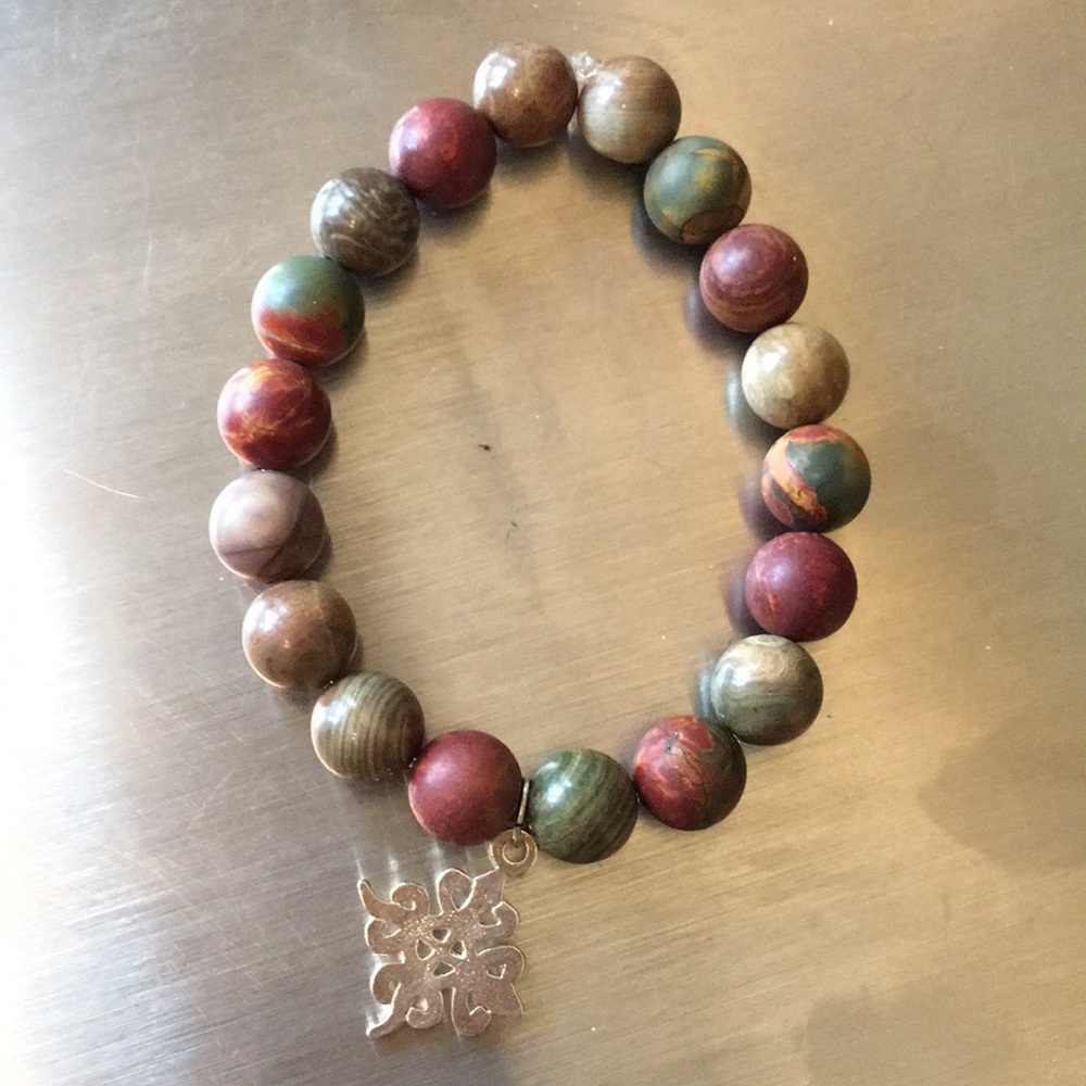 NATURAL 10MM PICASSO BEADS w/ ADINKRA CHARM - Picture 2 of 8